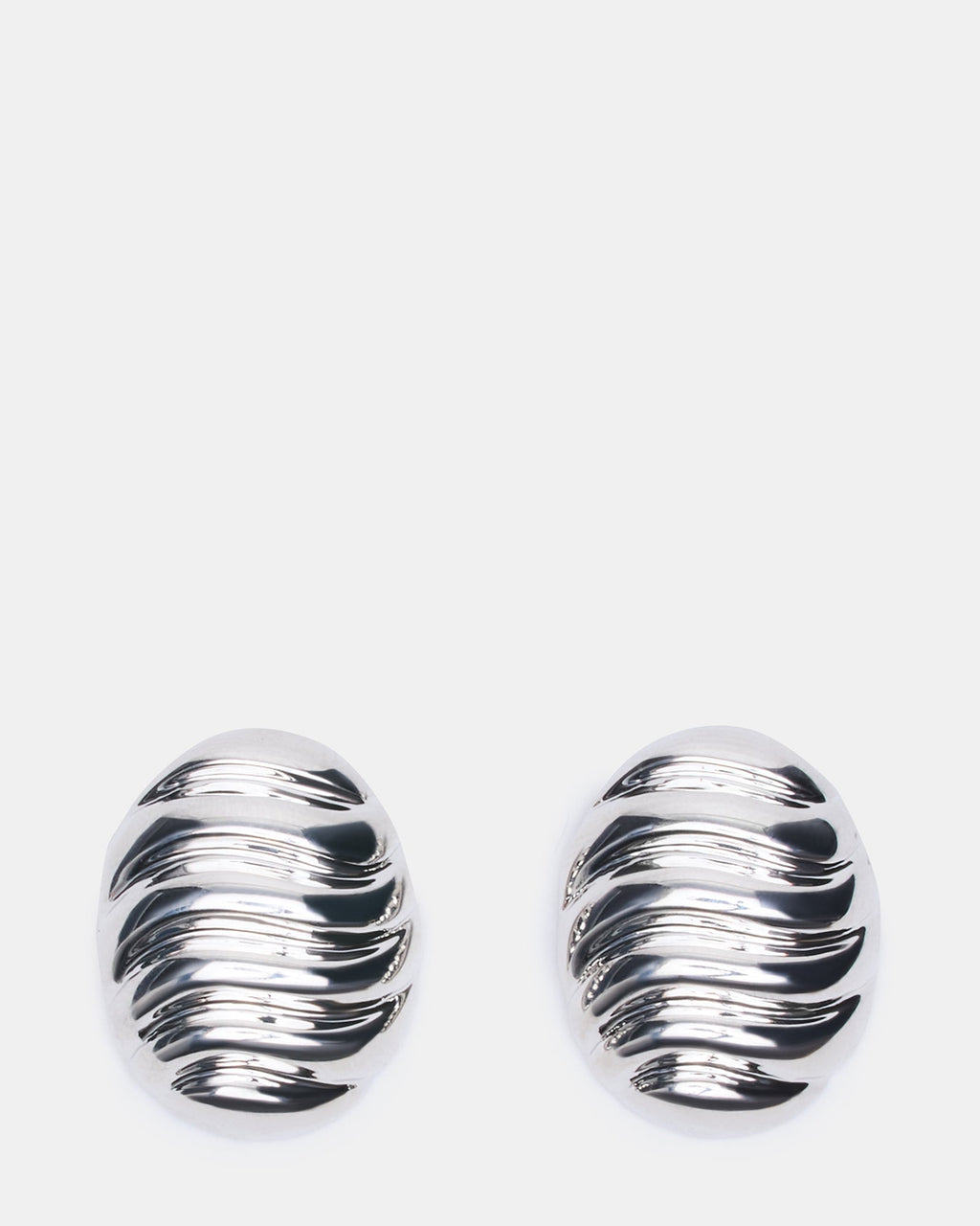 GROOVED CIRCULAR STUD EARRINGS SILVER