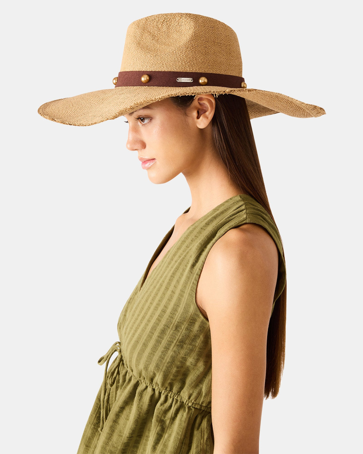 BOHO GLAM STUDS STRAW HAT TAN