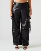 PANTALON DUO EN CUIR VÉGAN NOIR