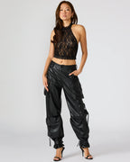 PANTALON DUO EN CUIR VÉGAN NOIR