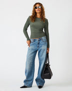 HAUT EN MAILLE SELINE VERT OLIVE FONCÉ