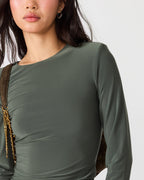 HAUT EN MAILLE SELINE VERT OLIVE FONCÉ