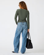 HAUT EN MAILLE SELINE VERT OLIVE FONCÉ