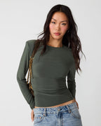 HAUT EN MAILLE SELINE VERT OLIVE FONCÉ