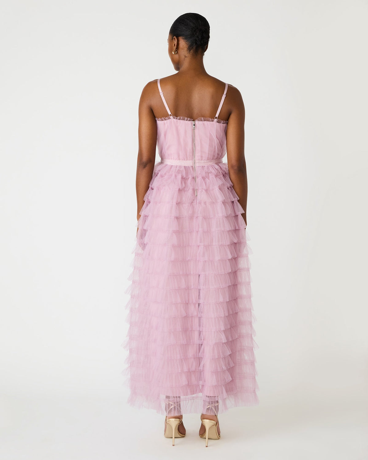 TIERED TULLE GOWN DAWN PINK